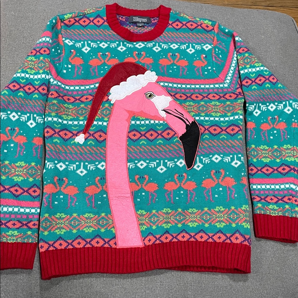 33Degrees Flamingo Christmas Holiday Sweater -  Med